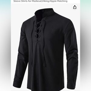 Men's Retro Black Lace up Long Sleeve Shirt for Medieval, Viking, or Pirate
